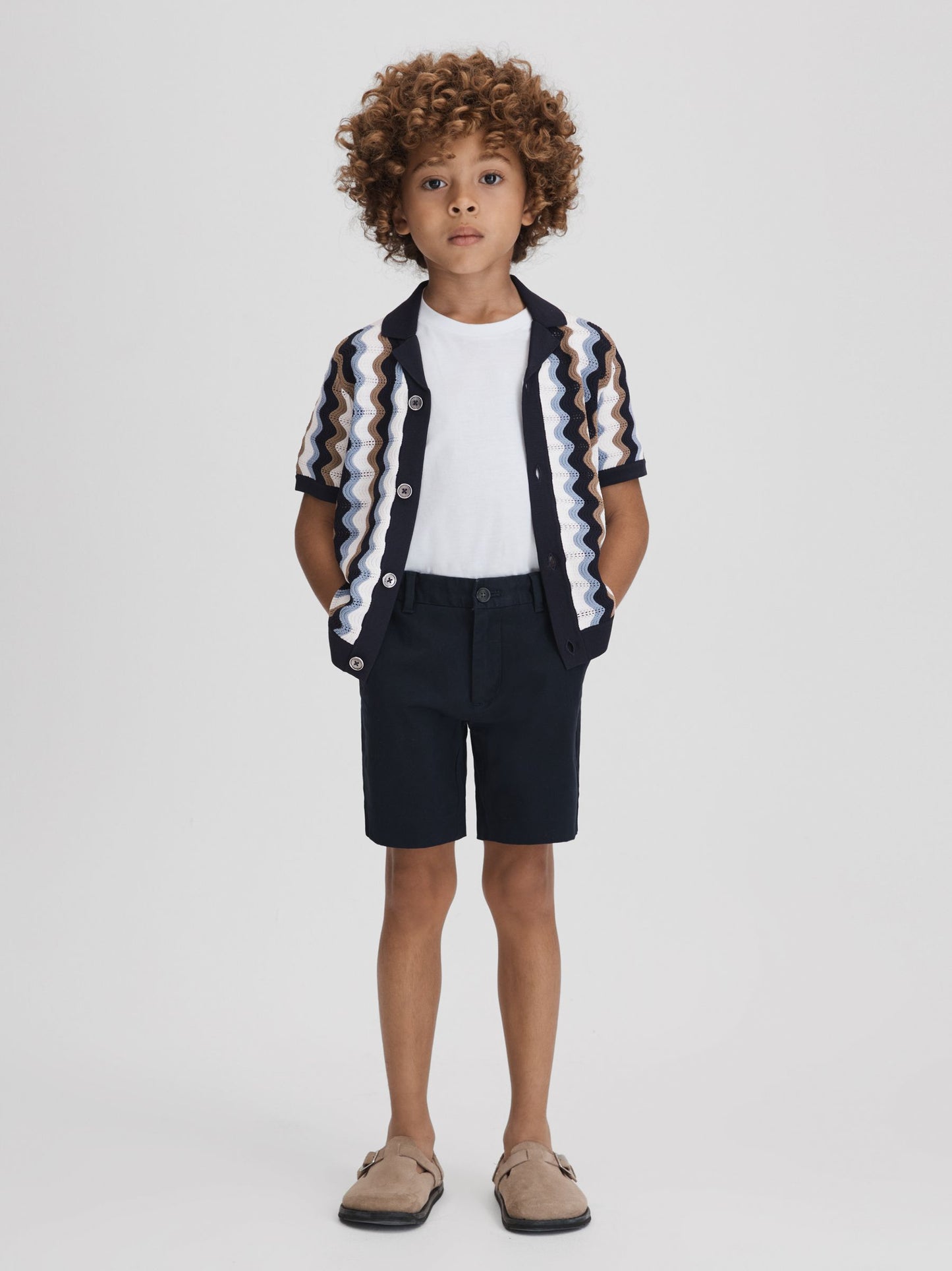Dsiney Kidz - Reiss Blue Multi Waves Senior Knitted Cuban Collar Shirt image 1