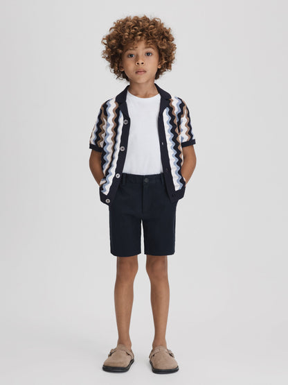 Dsiney Kidz - Reiss Blue Multi Waves Senior Knitted Cuban Collar Shirt image 1