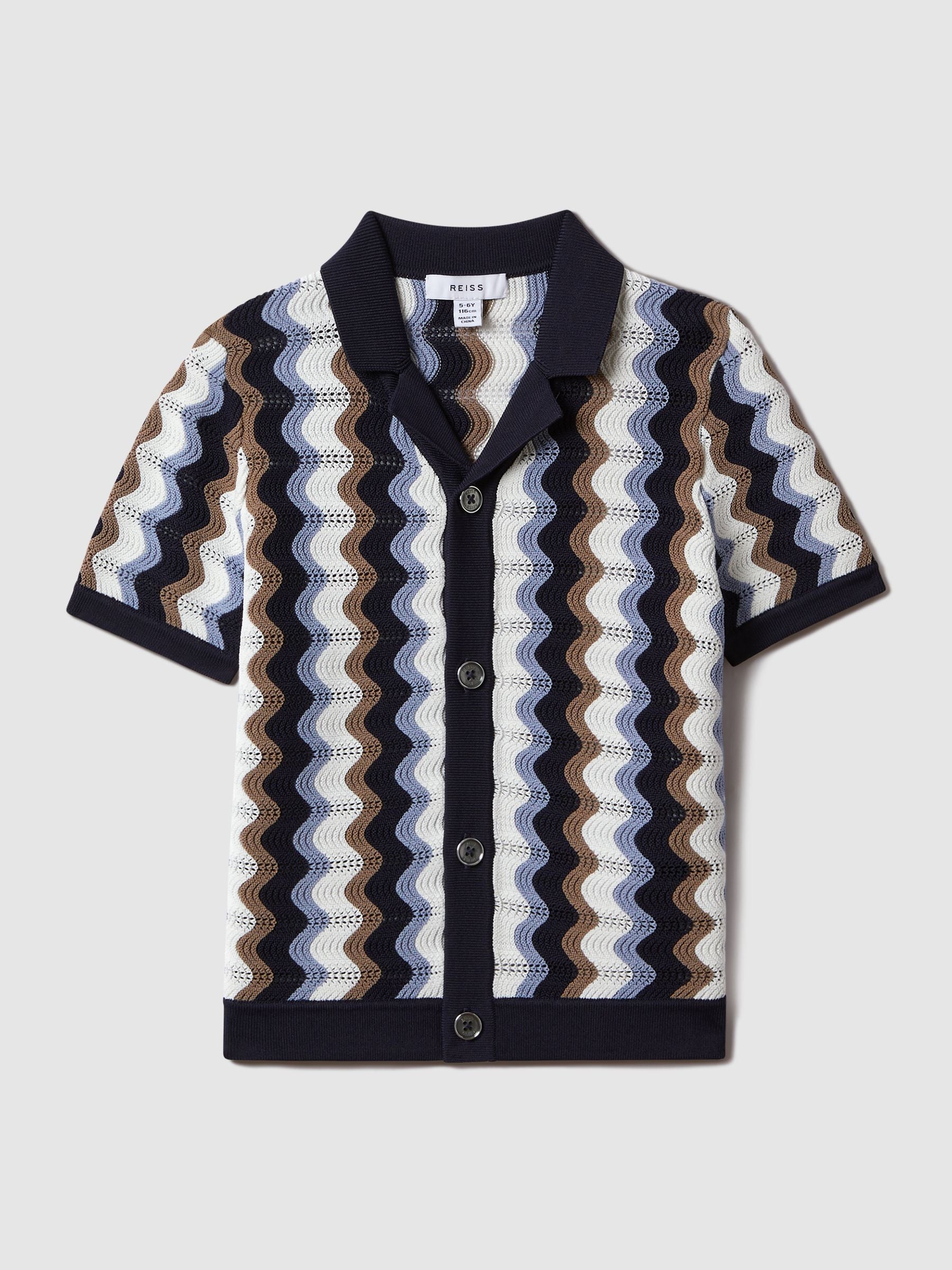 Dsiney Kidz - Reiss Blue Multi Waves Senior Knitted Cuban Collar Shirt image 2
