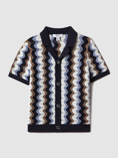 Dsiney Kidz - Reiss Blue Multi Waves Senior Knitted Cuban Collar Shirt image 2