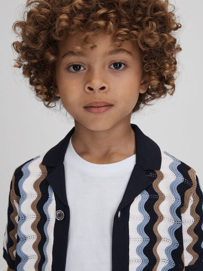 Dsiney Kidz - Reiss Blue Multi Waves Senior Knitted Cuban Collar Shirt image 4