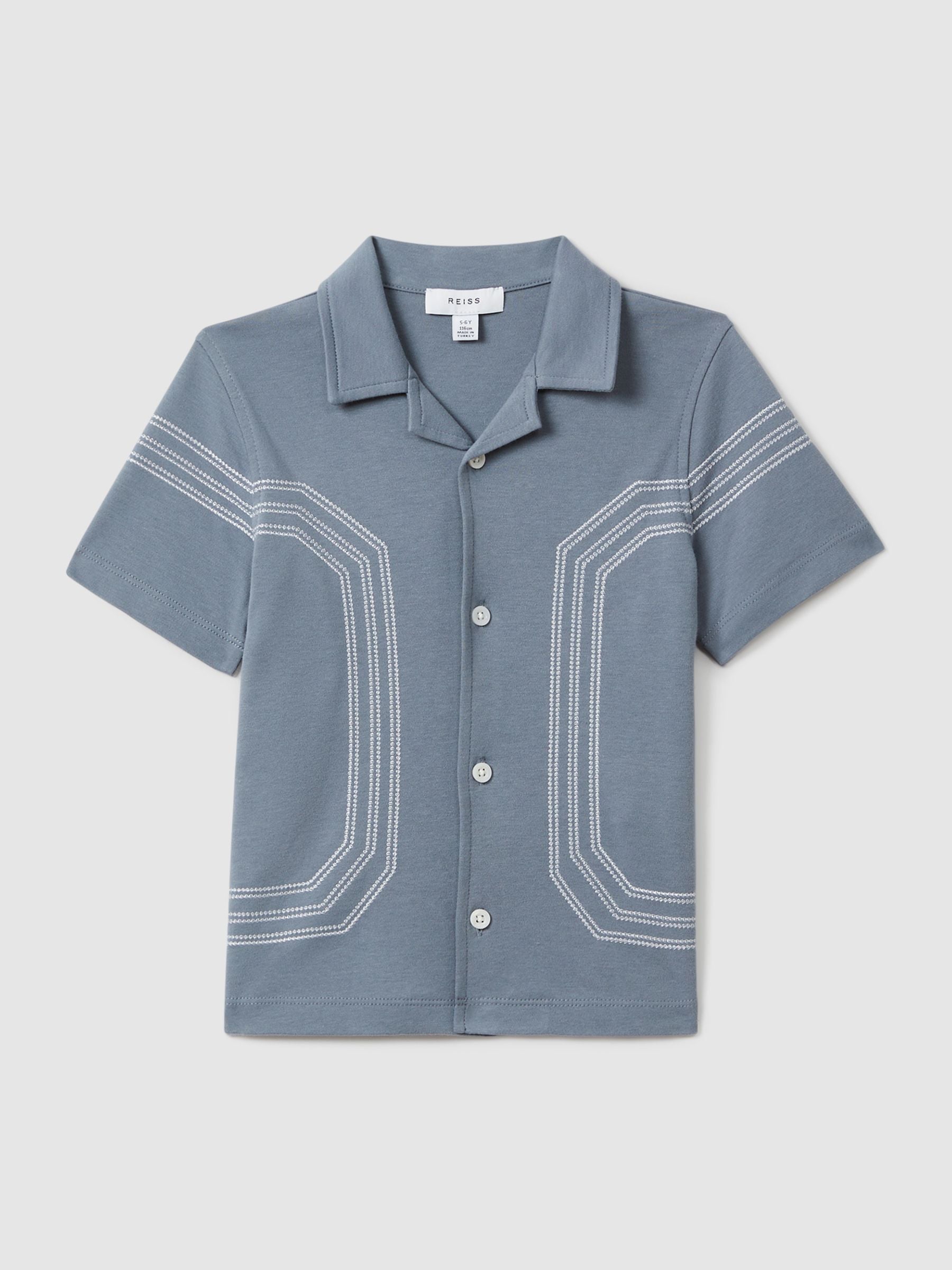 Dsiney Kidz - Reiss Airforce Blue Arlington 9-13 yrs Cotton Embroidered Cuban Collar Shirt image 2
