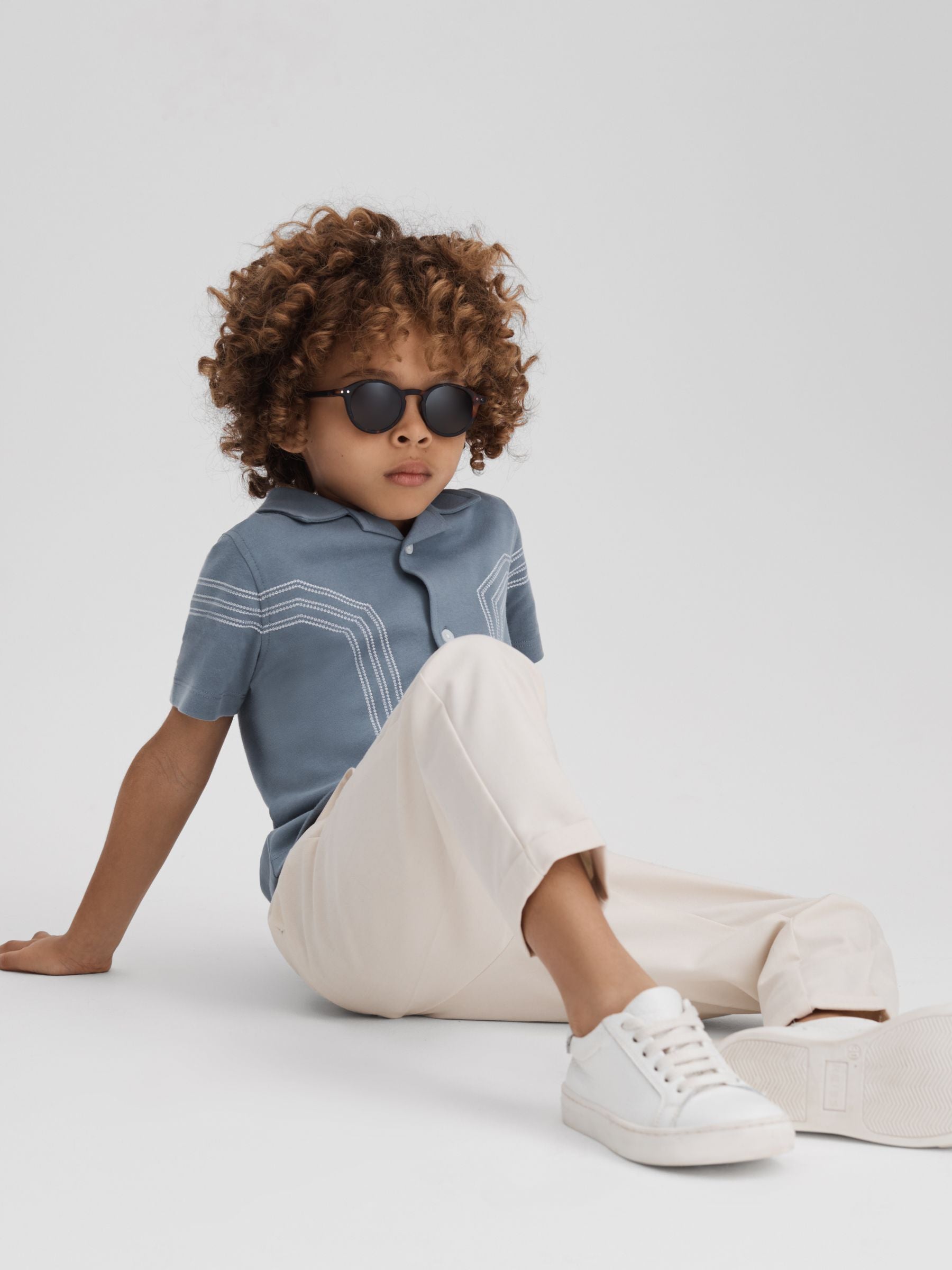 Dsiney Kidz - Reiss Airforce Blue Arlington 9-13 yrs Cotton Embroidered Cuban Collar Shirt image 3