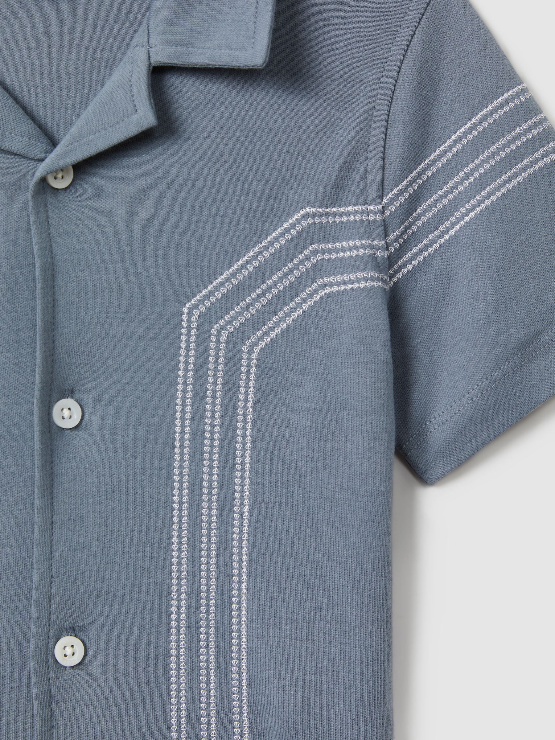 Dsiney Kidz - Reiss Airforce Blue Arlington 9-13 yrs Cotton Embroidered Cuban Collar Shirt image 4