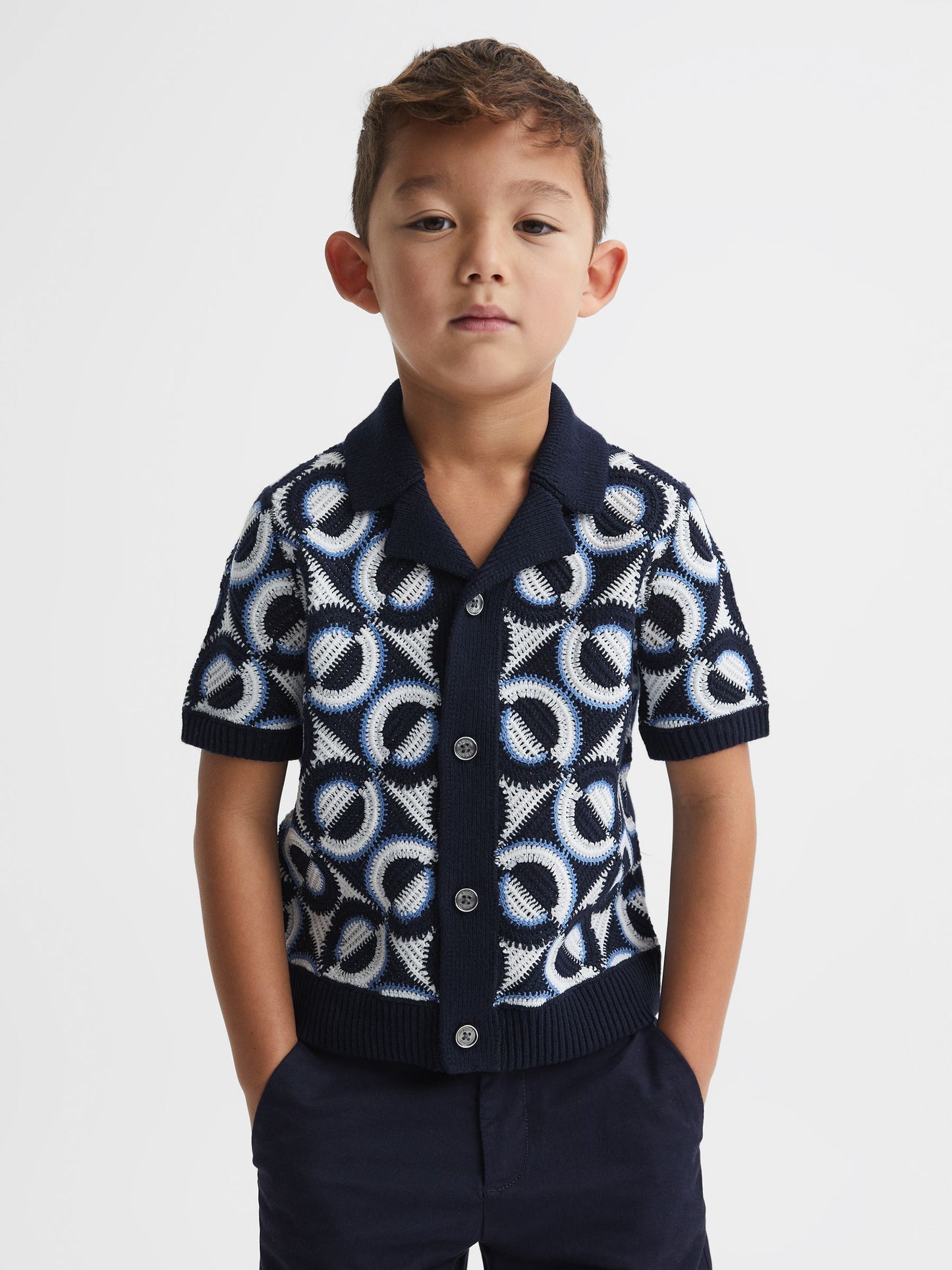 Dsiney Kidz - Reiss Navy Frenchie 3-9 yrs Knitted Cuban Collar Shirt image 3