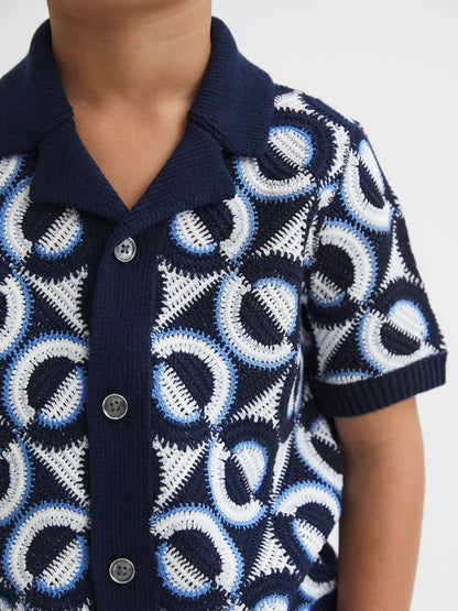 Dsiney Kidz - Reiss Navy Frenchie 3-9 yrs Knitted Cuban Collar Shirt image 4