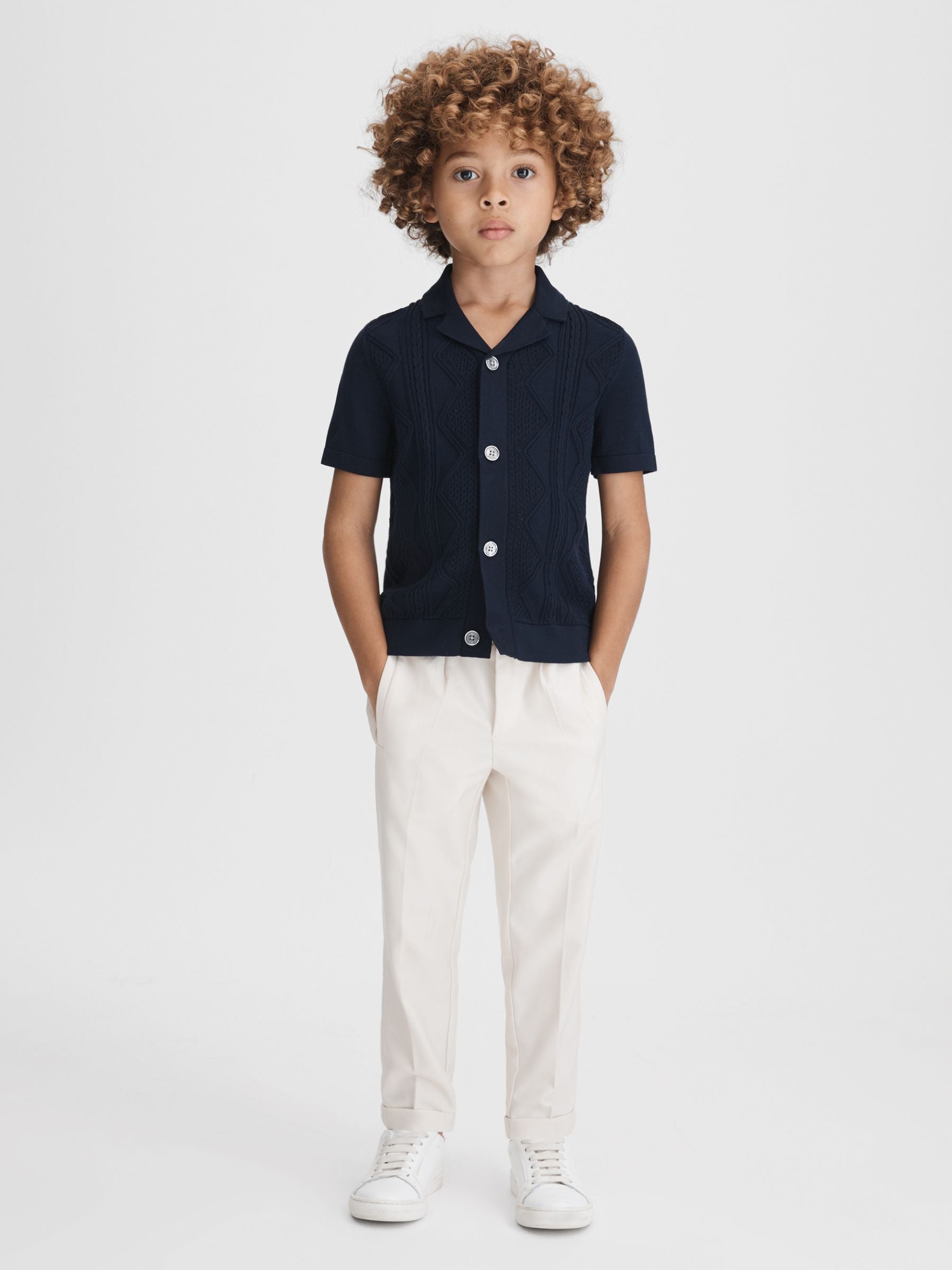 Dsiney Kidz - Reiss Navy Fortune 3-9 yrs Cable Knit Cuban Collar Shirt image 1