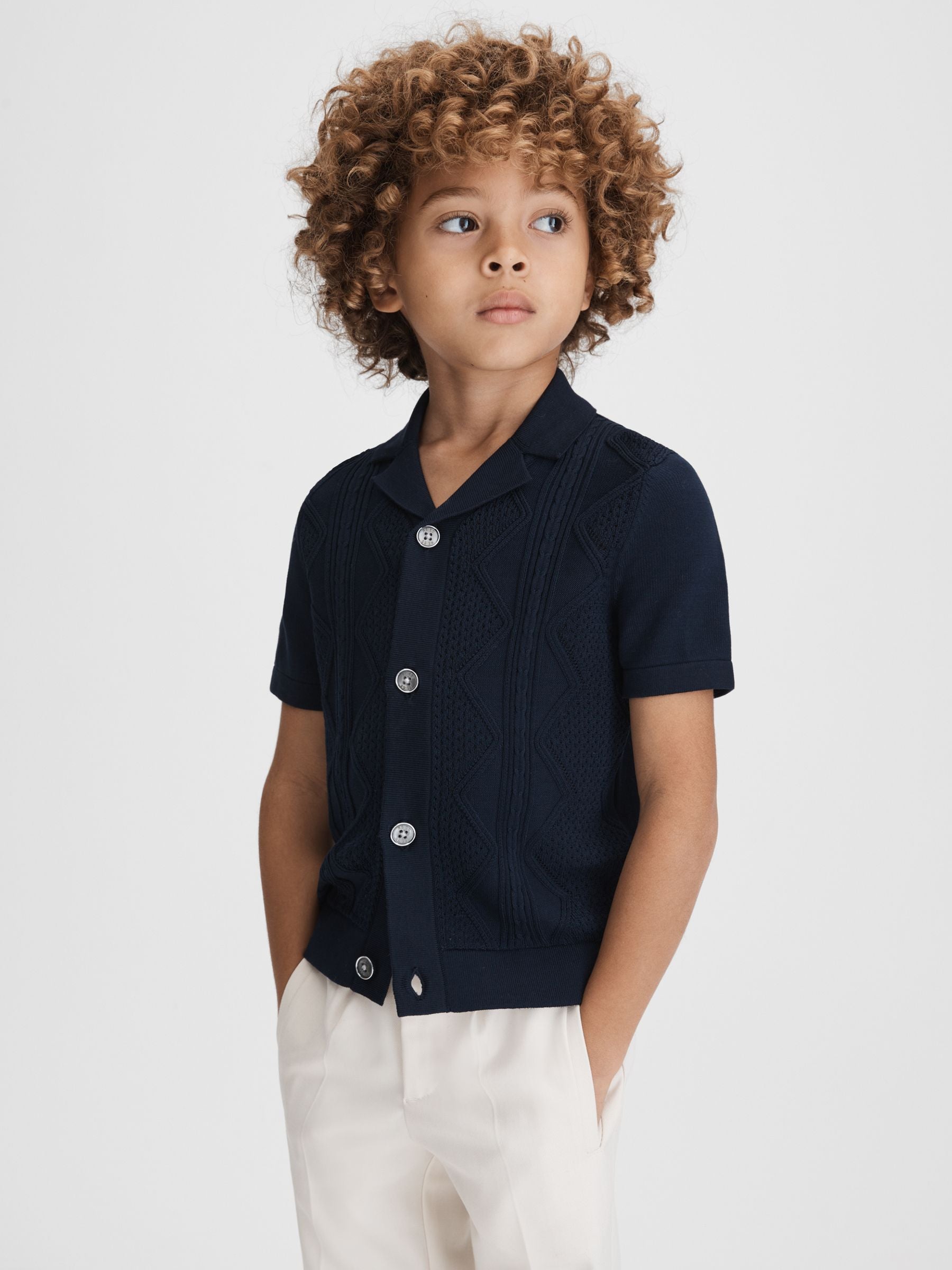 Dsiney Kidz - Reiss Navy Fortune 3-9 yrs Cable Knit Cuban Collar Shirt image 3