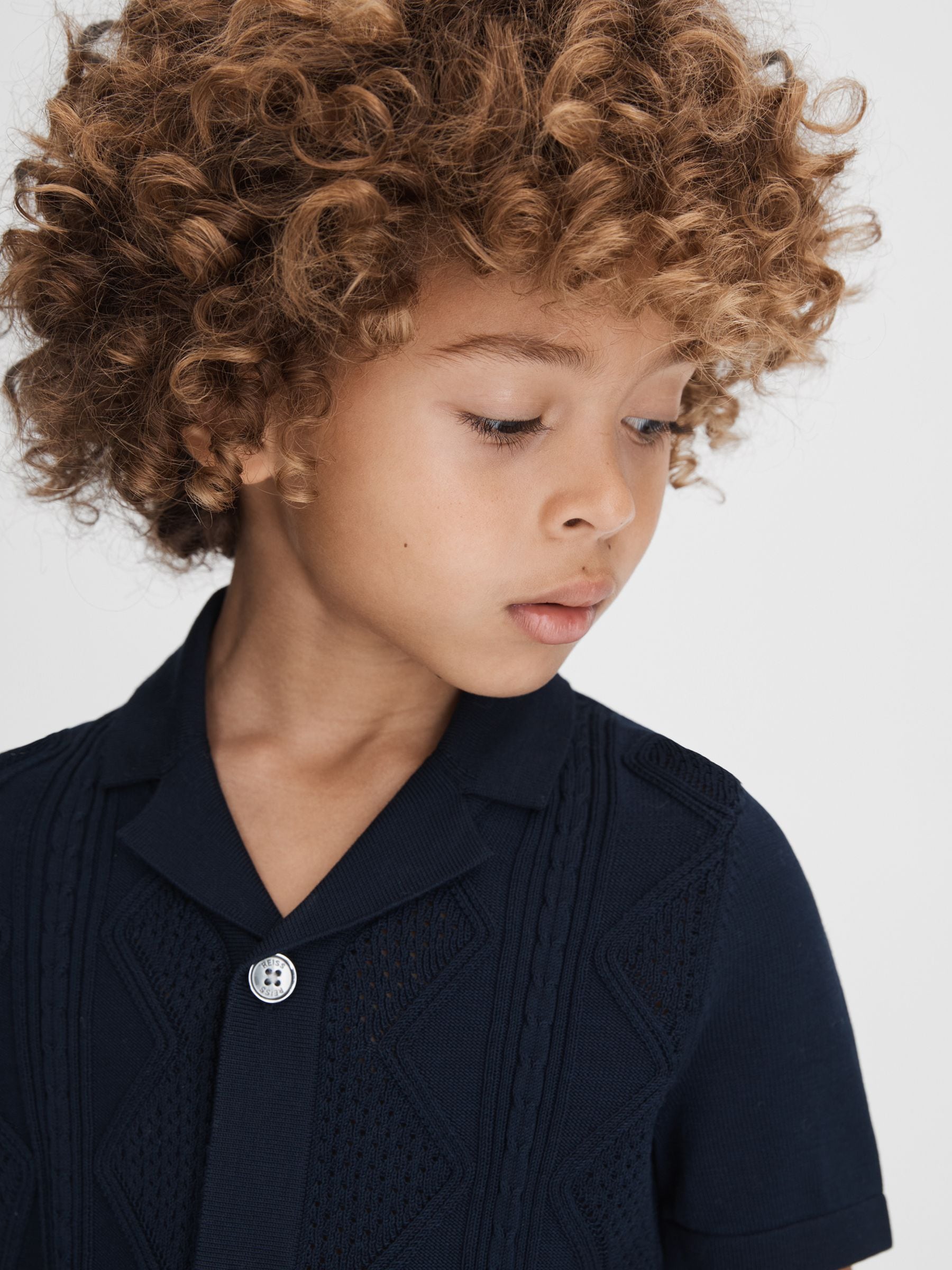 Dsiney Kidz - Reiss Navy Fortune 3-9 yrs Cable Knit Cuban Collar Shirt image 4