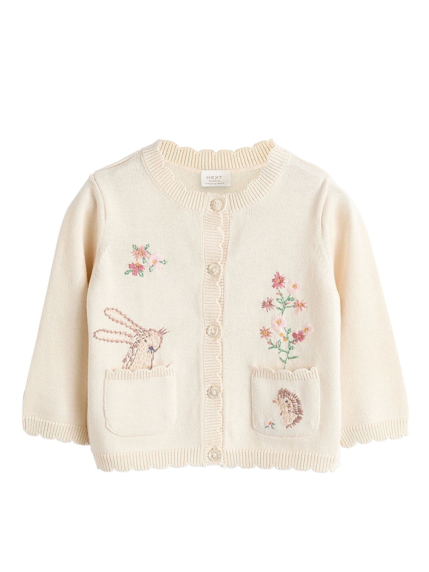 Cream Bunny 100% Cotton Pointelle Knitted Floral Flower Baby Cardigan (0mths-3yrs)
