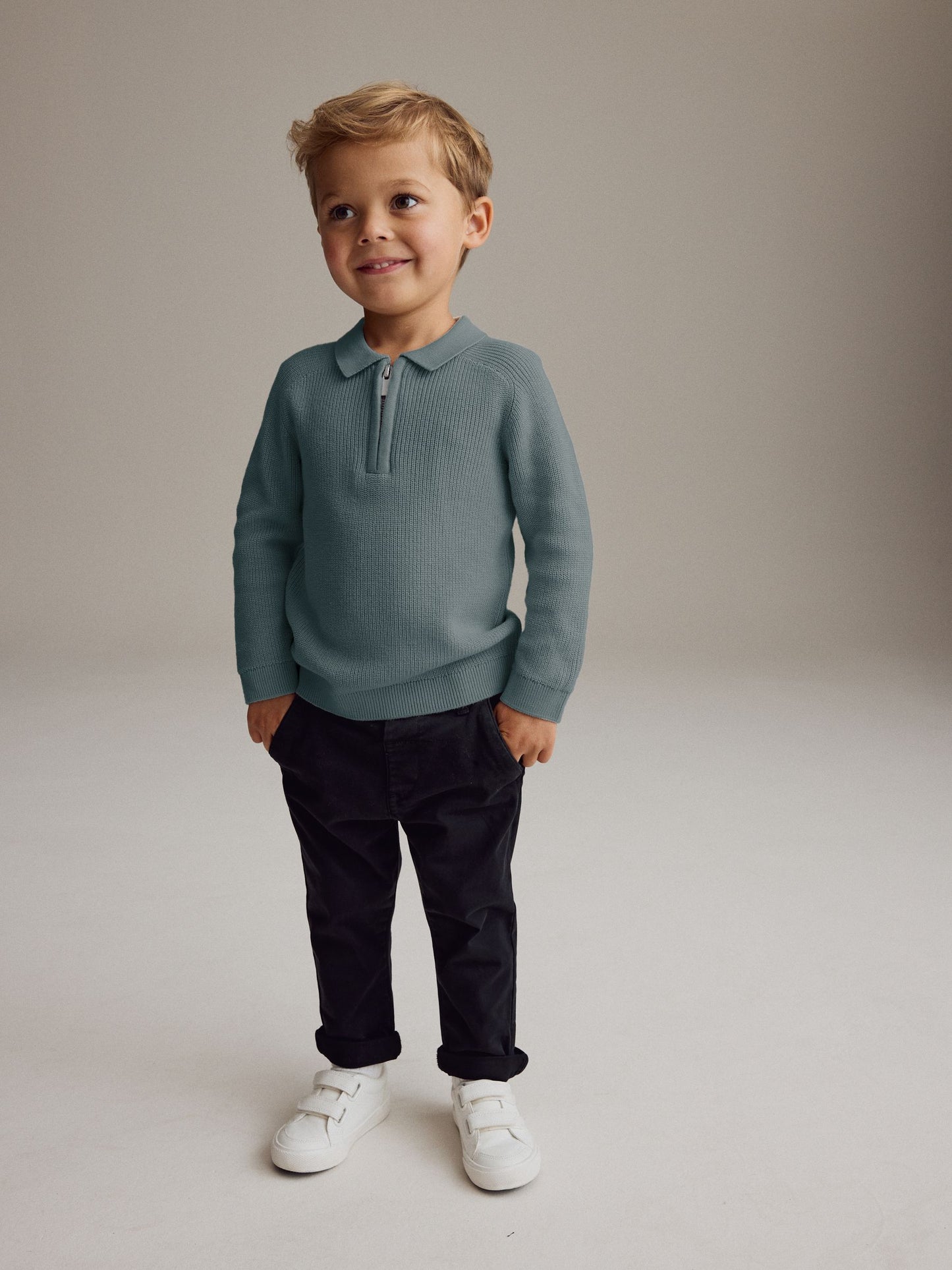 Dsiney Kidz - Teal Blue Long Sleeve Quarter Zip Knitted Polo Shirt (3mths-7yrs) image 2