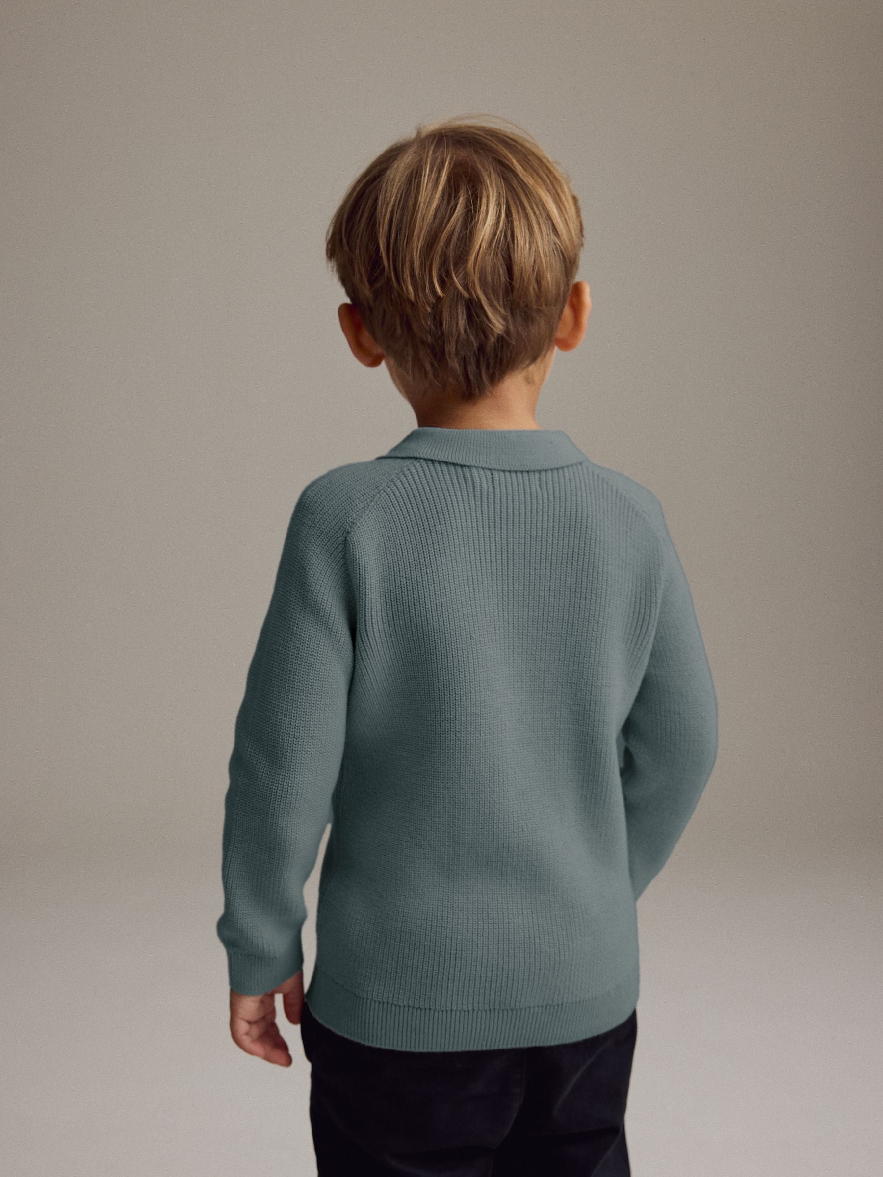 Dsiney Kidz - Teal Blue Long Sleeve Quarter Zip Knitted Polo Shirt (3mths-7yrs) image 3