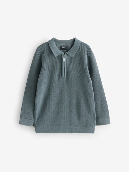 Dsiney Kidz - Teal Blue Long Sleeve Quarter Zip Knitted Polo Shirt (3mths-7yrs) image 4