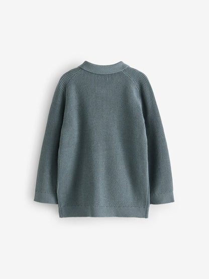 Dsiney Kidz - Teal Blue Long Sleeve Quarter Zip Knitted Polo Shirt (3mths-7yrs) image 5