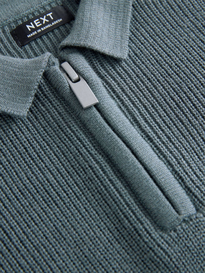 Dsiney Kidz - Teal Blue Long Sleeve Quarter Zip Knitted Polo Shirt (3mths-7yrs) image 6