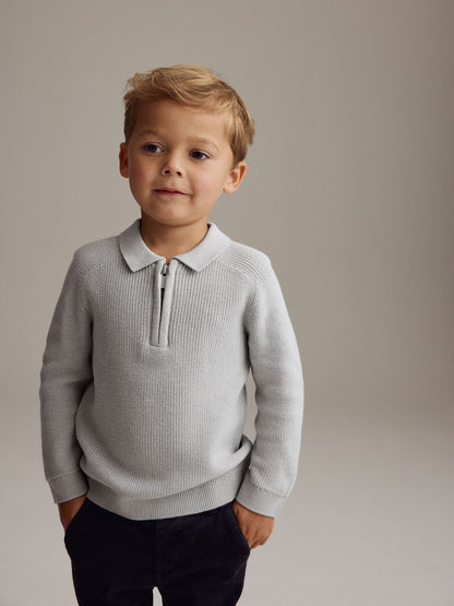 Dsiney Kidz - Light Grey Long Sleeve Quarter Zip Knitted Polo Shirt (3mths-7yrs) image 1