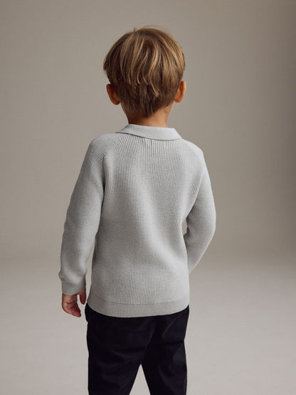 Dsiney Kidz - Light Grey Long Sleeve Quarter Zip Knitted Polo Shirt (3mths-7yrs) image 2
