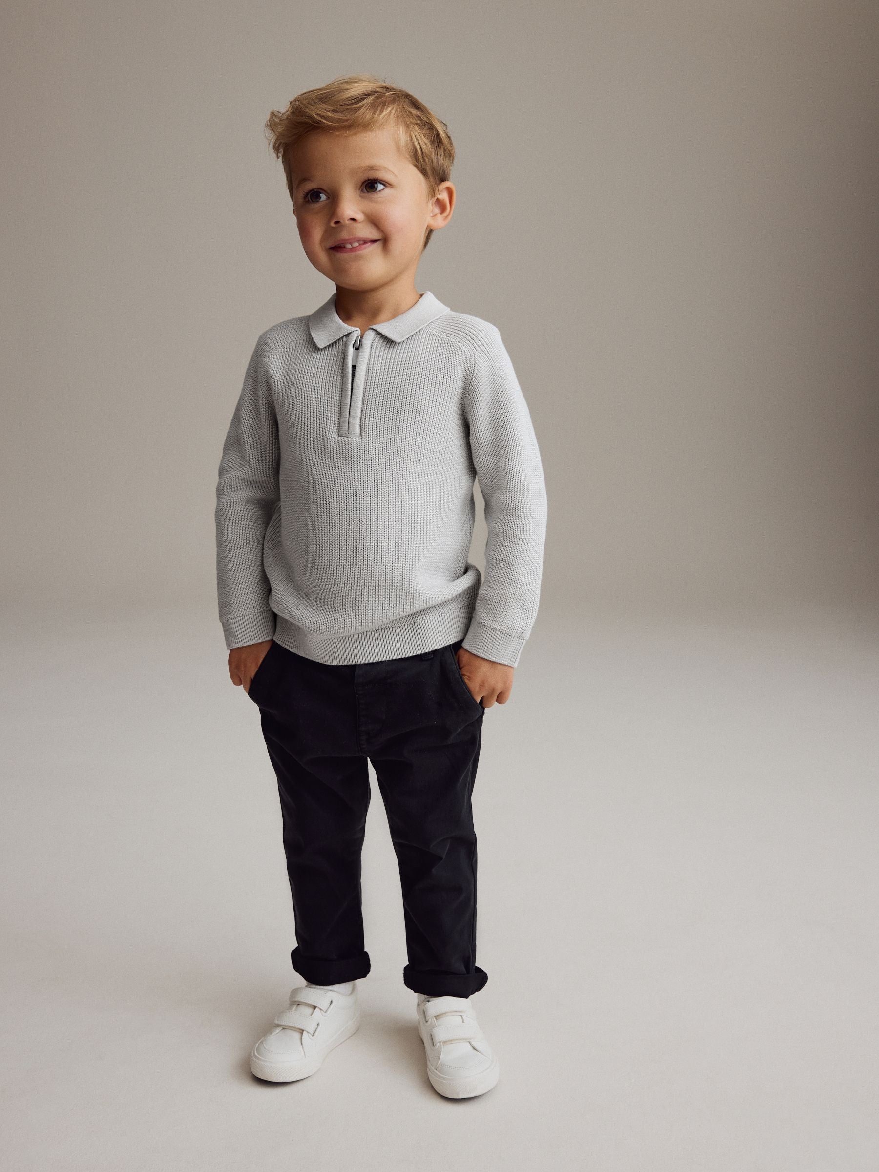 Dsiney Kidz - Light Grey Long Sleeve Quarter Zip Knitted Polo Shirt (3mths-7yrs) image 3