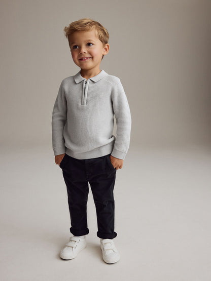 Dsiney Kidz - Light Grey Long Sleeve Quarter Zip Knitted Polo Shirt (3mths-7yrs) image 3