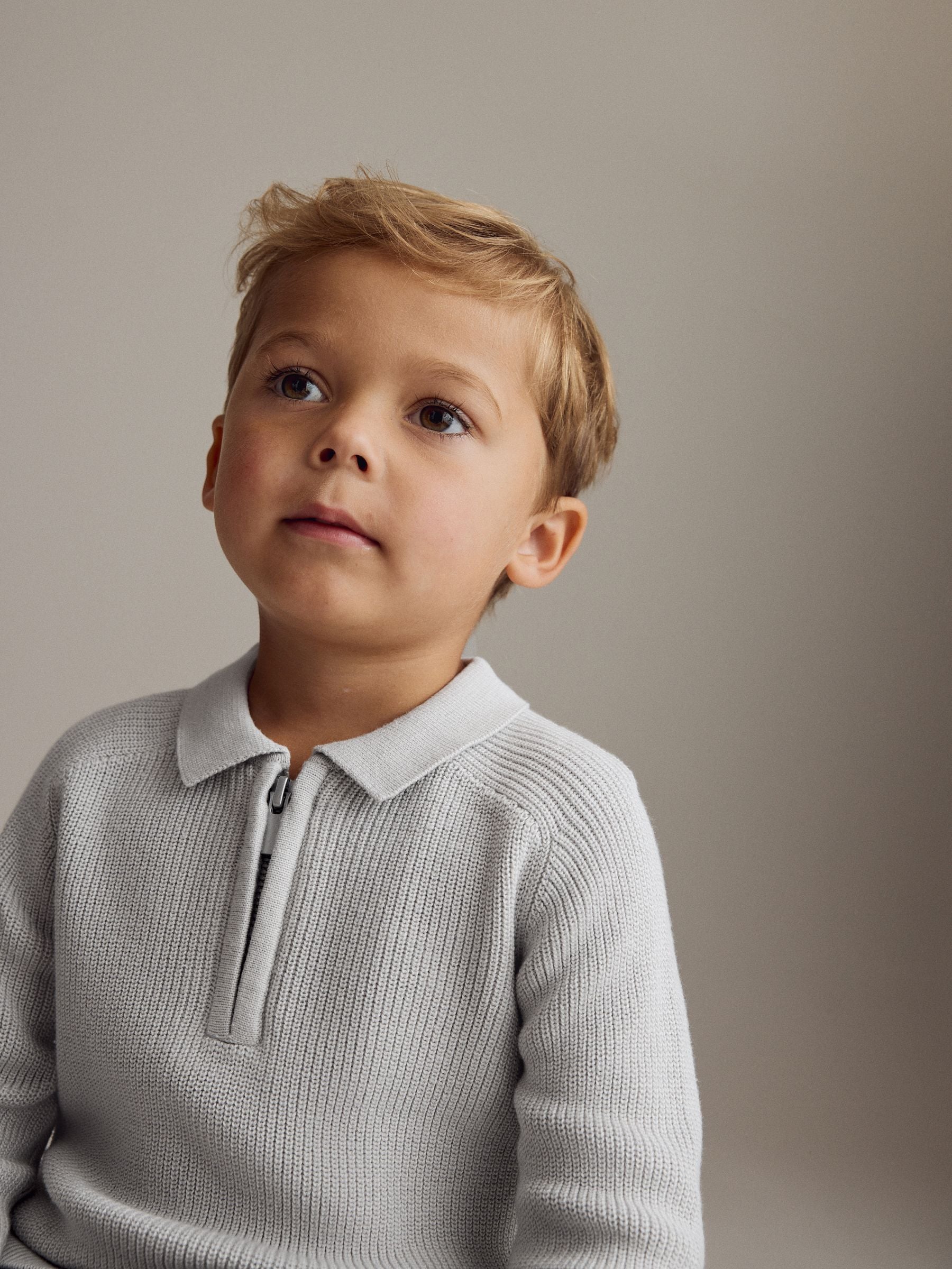 Dsiney Kidz - Light Grey Long Sleeve Quarter Zip Knitted Polo Shirt (3mths-7yrs) image 4