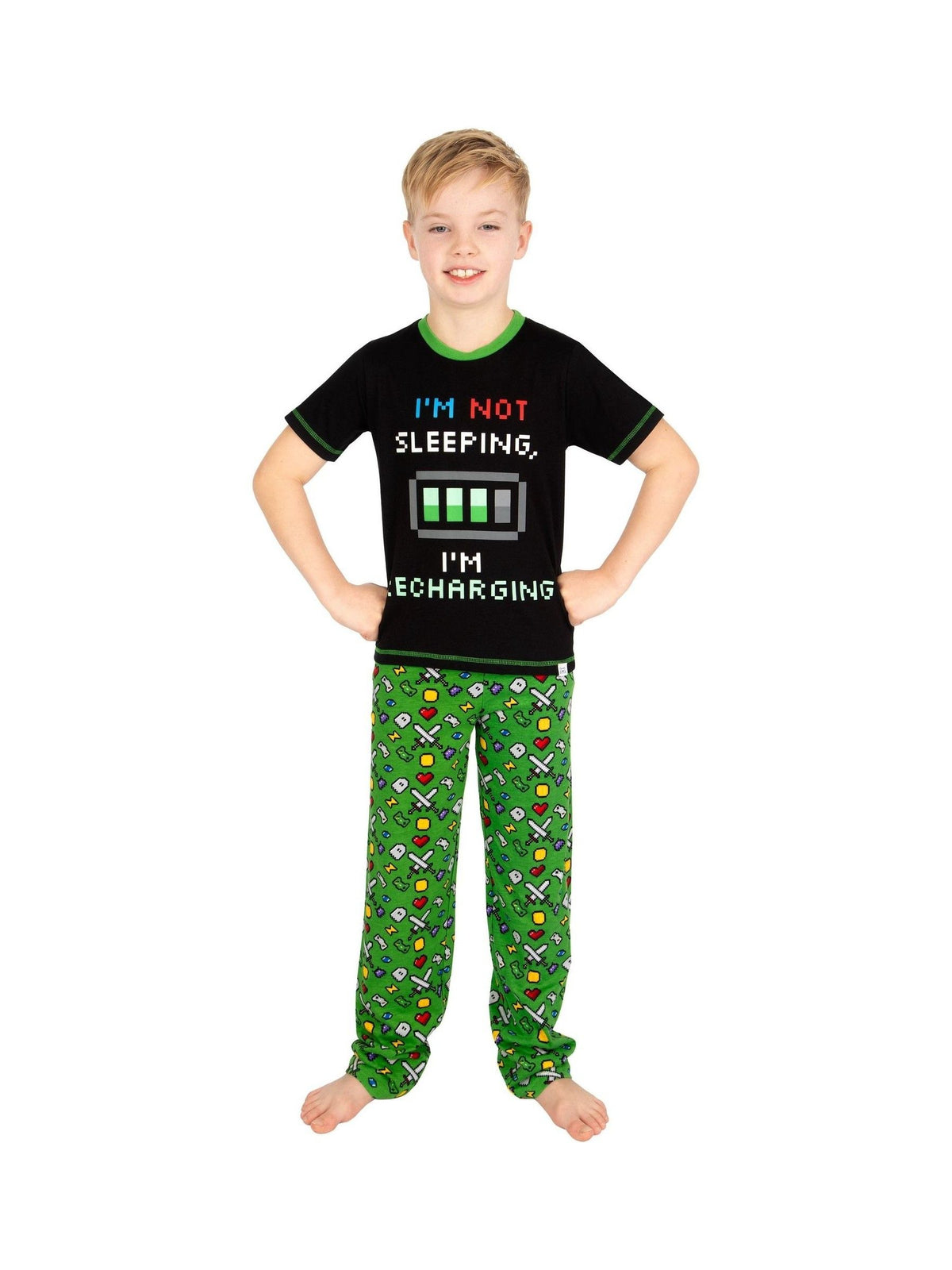 Harry Bear Green Gaming Glow In The Dark 100% Cotton Pyjamas - image 1