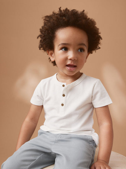 White Short Sleeve Henley Neck T-Shirt (3mths-7yrs) image 1