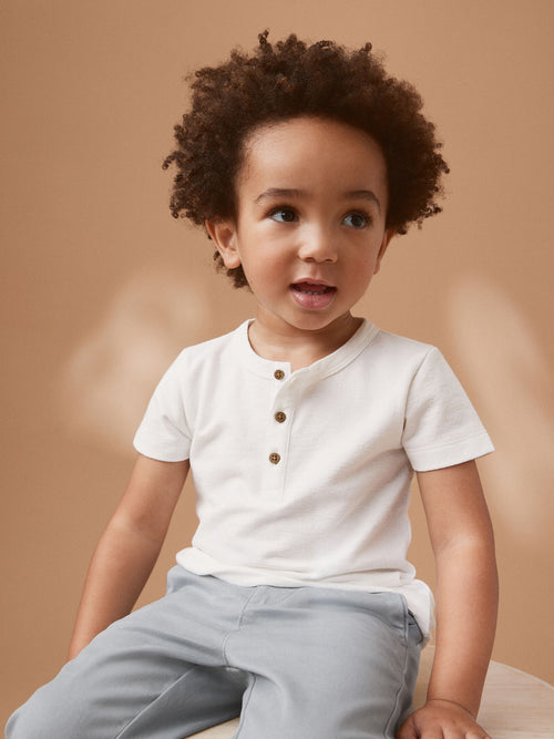 White Short Sleeve Henley Neck T-Shirt (3mths-7yrs) image 1