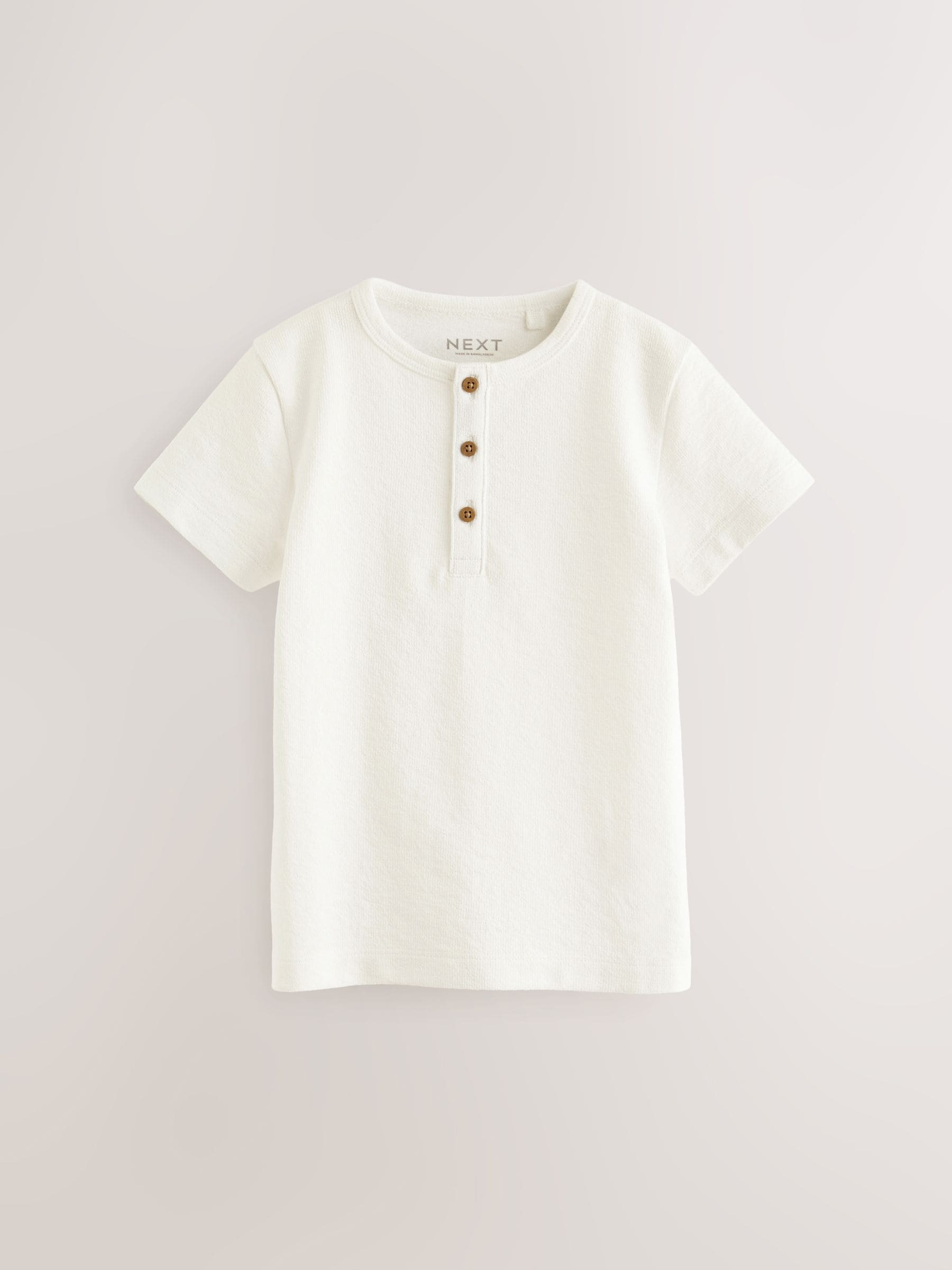 White Short Sleeve Henley Neck T-Shirt (3mths-7yrs) image 3