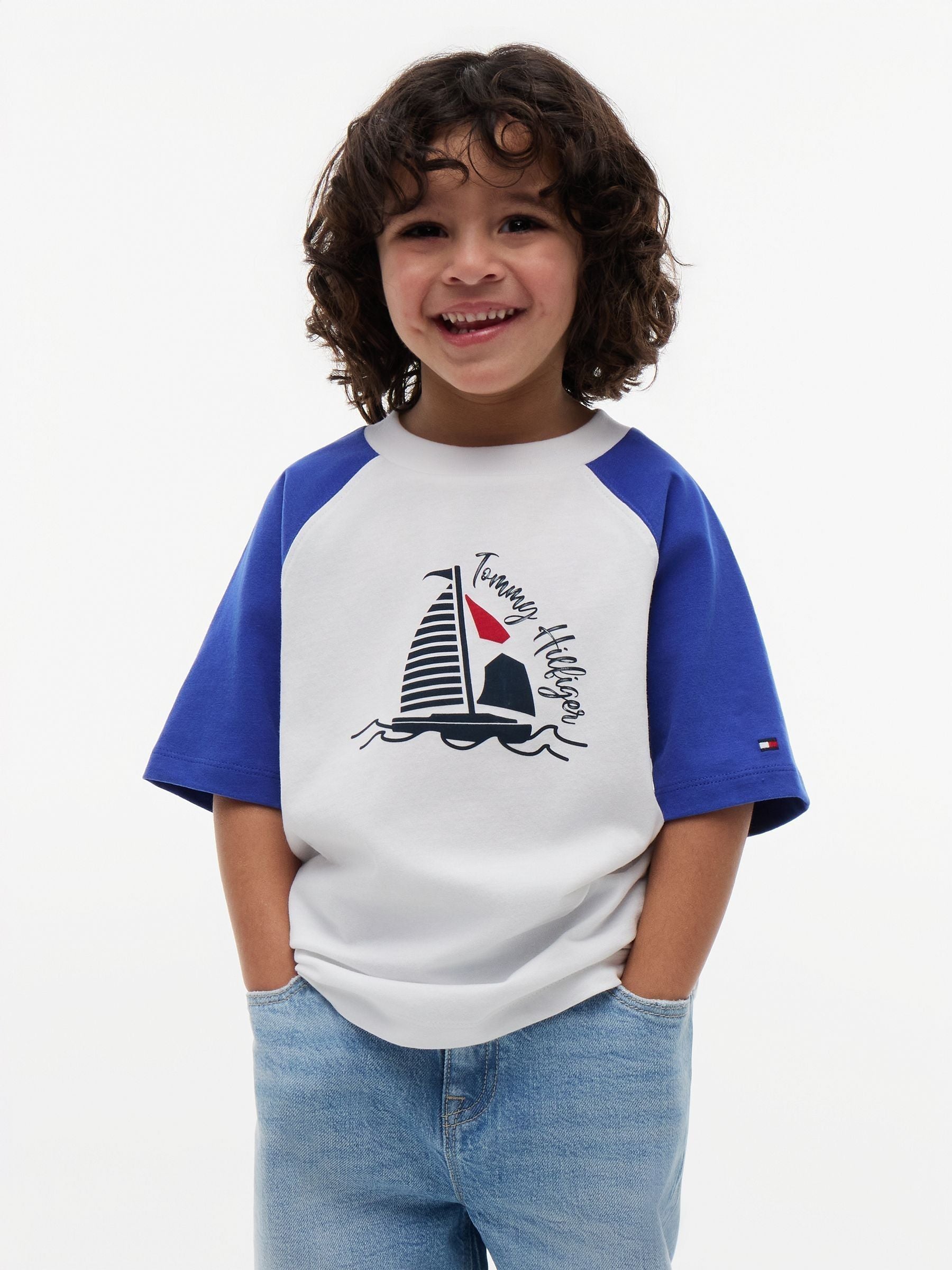 Tommy Hilfiger Blue Logo Colour-Blocked Raglan Sleeve T-Shirt image 1