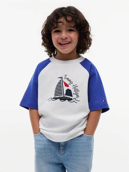 Tommy Hilfiger Blue Logo Colour-Blocked Raglan Sleeve T-Shirt image 1