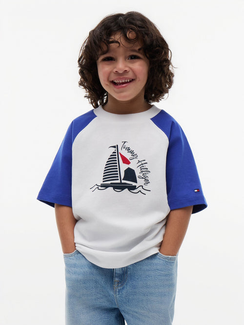 Tommy Hilfiger Blue Logo Colour-Blocked Raglan Sleeve T-Shirt image 1