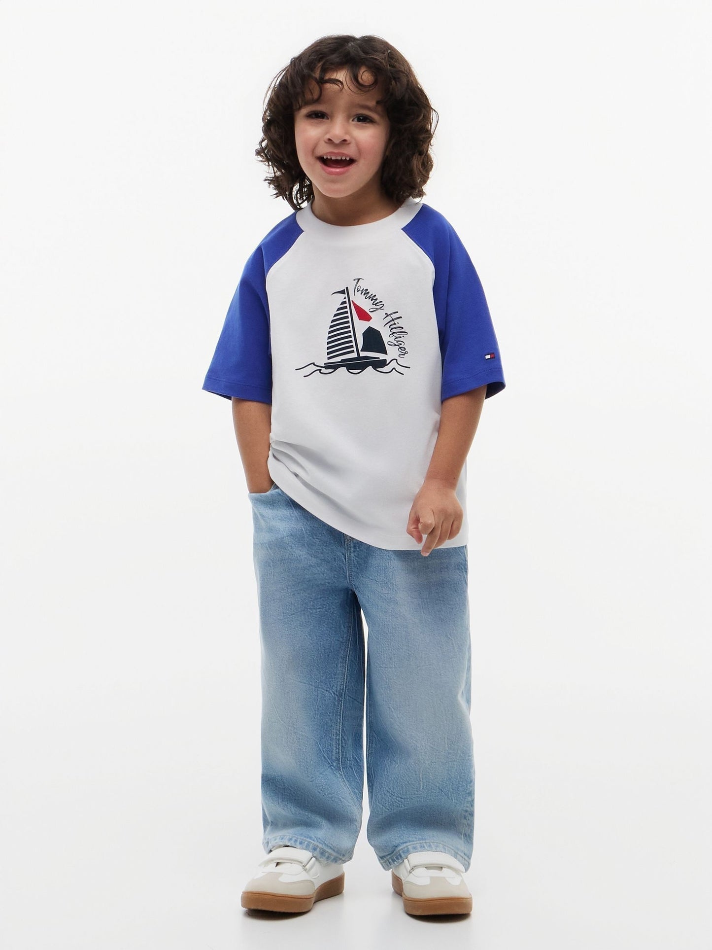 Tommy Hilfiger Blue Logo Colour-Blocked Raglan Sleeve T-Shirt image 3