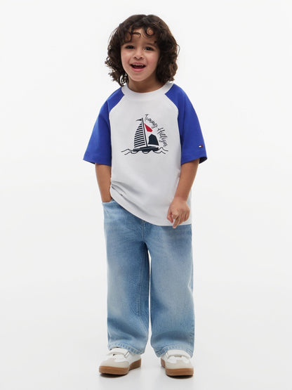 Tommy Hilfiger Blue Logo Colour-Blocked Raglan Sleeve T-Shirt image 3