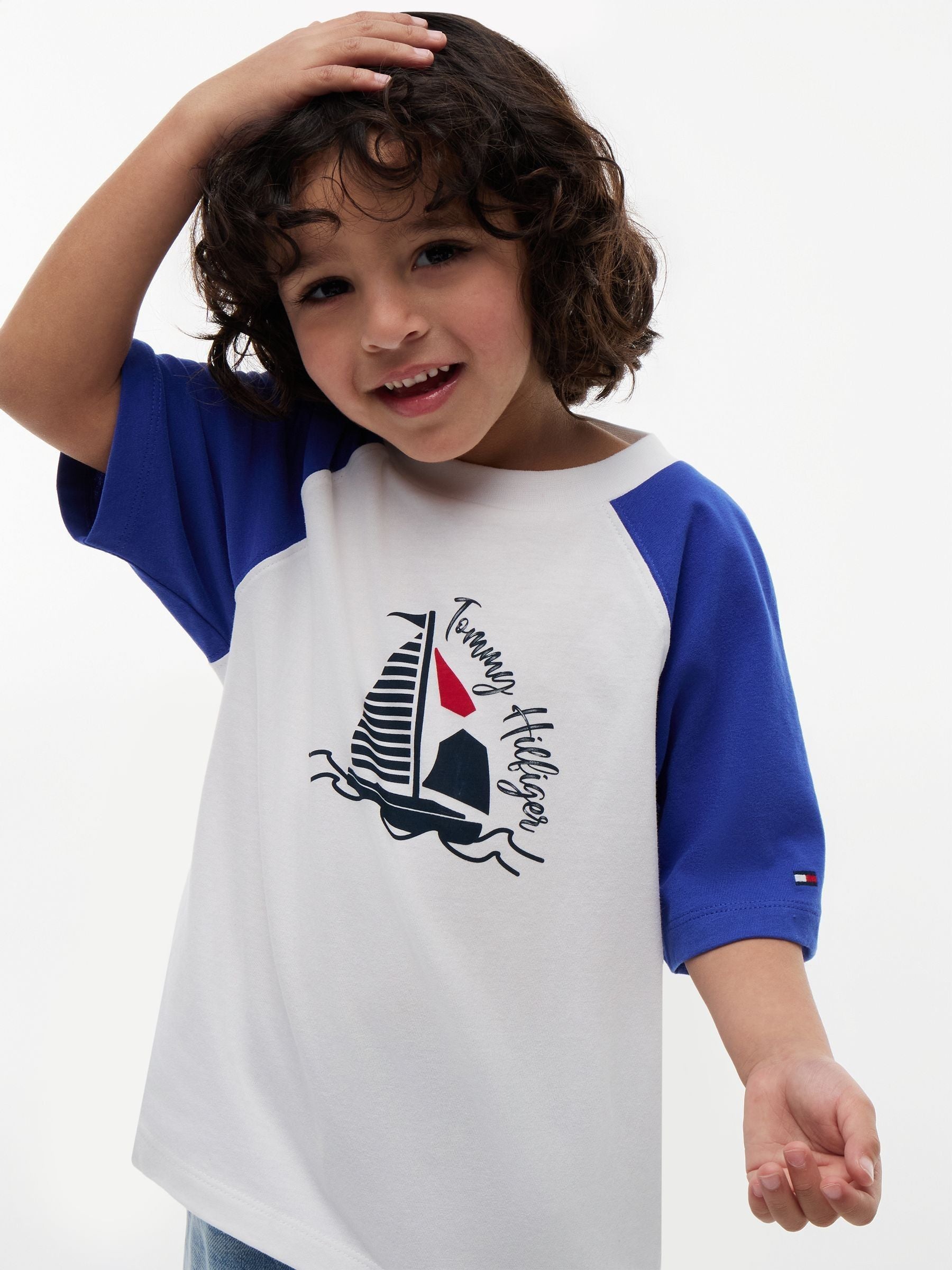 Tommy Hilfiger Blue Logo Colour-Blocked Raglan Sleeve T-Shirt image 4