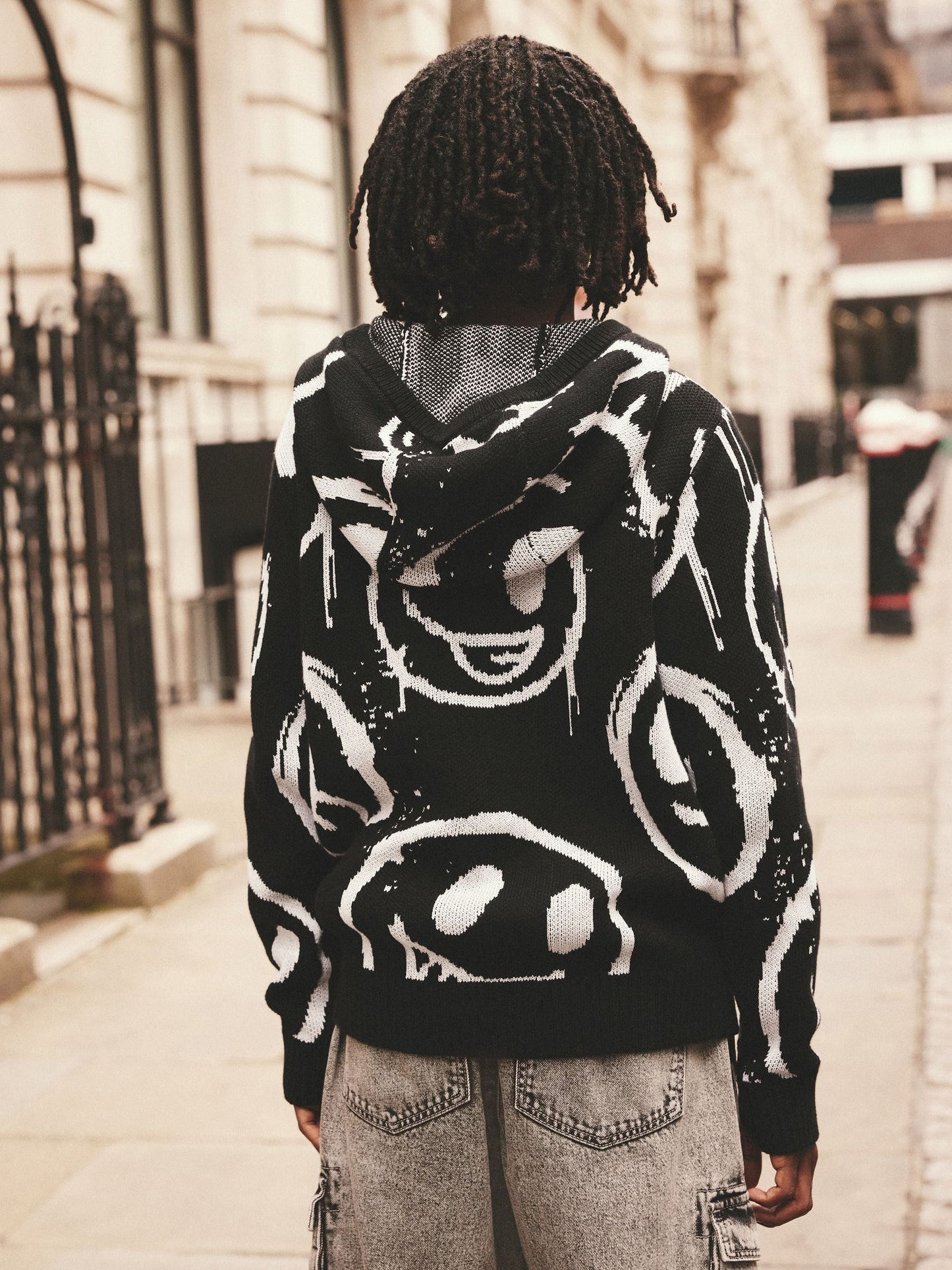 Faces Black Long Sleeve Knitted 100% Cotton Hoodie (3-16yrs)