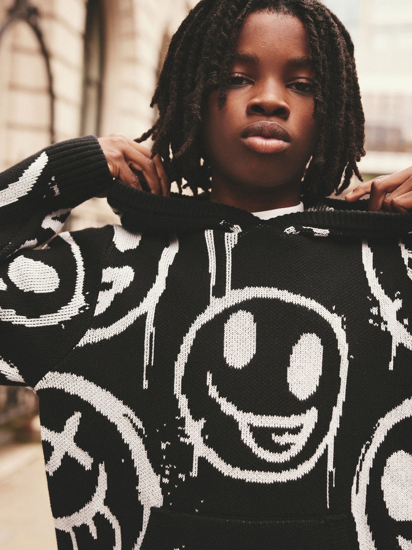 Faces Black Long Sleeve Knitted 100% Cotton Hoodie (3-16yrs)