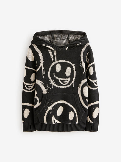 Faces Black Long Sleeve Knitted 100% Cotton Hoodie (3-16yrs)