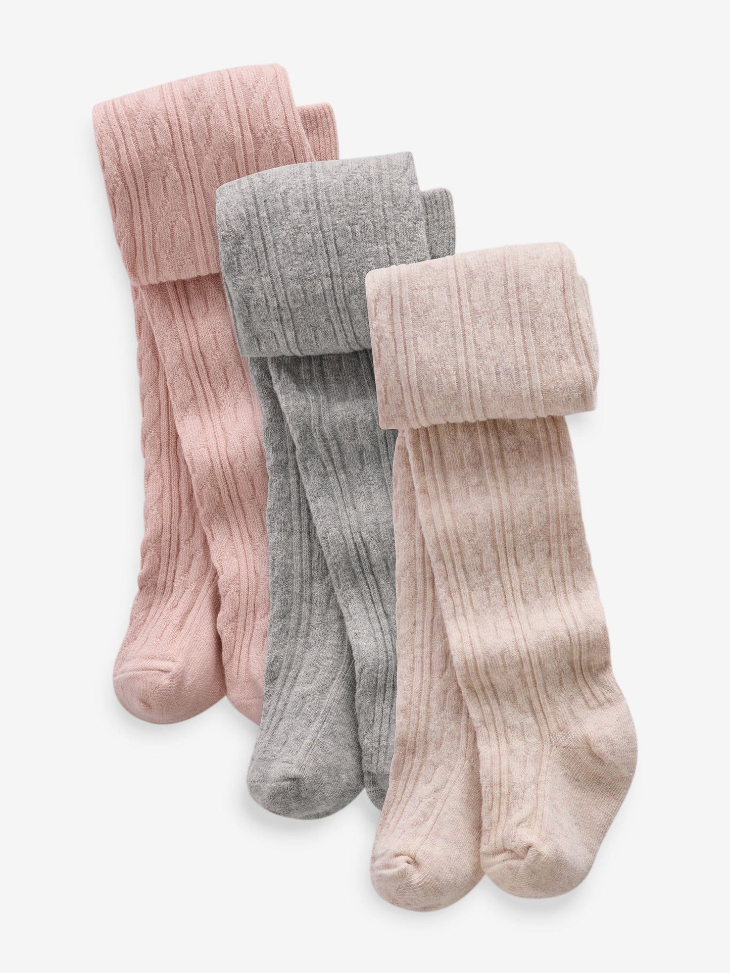 Pink/Grey cable Baby Tights 3 Pack (0mths-2yrs) image 1