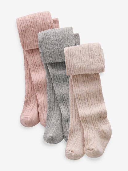 Pink/Grey cable Baby Tights 3 Pack (0mths-2yrs) image 1
