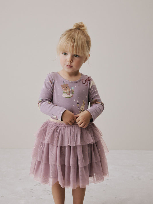 Lilac Purple Bear Long Sleeve Ribbed Mesh Dress (3mths-7yrs) - image 1