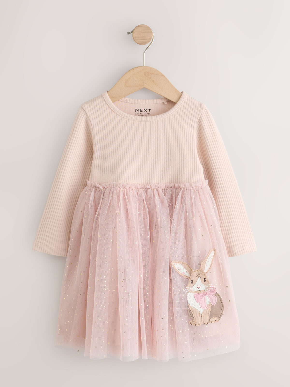 Pink Bunny Long Sleeve Ribbed Mesh Dress (3mths-7yrs) - image 1