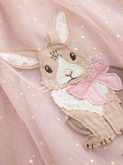 Pink Bunny Long Sleeve Ribbed Mesh Dress (3mths-7yrs) - image 3