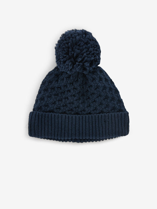 Navy Blue Baby Waffle Pom Hat (0mths-2yrs) image 1