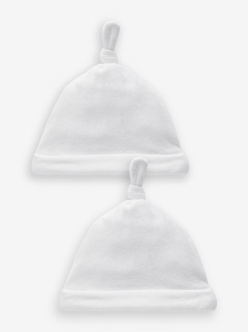 White Velour Baby Tie Top Hats 2 Pack (0-12mths) image 1