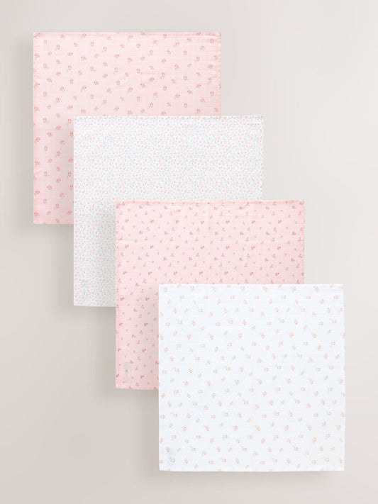 Pink Bunny Baby Muslins Cloths 4 Pack image 1