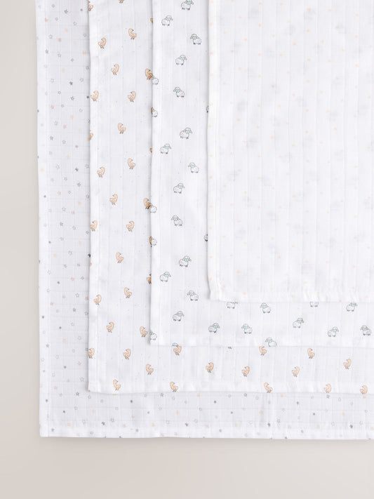 White Delicate Animal Baby Muslins Cloths 4 Pack image 1