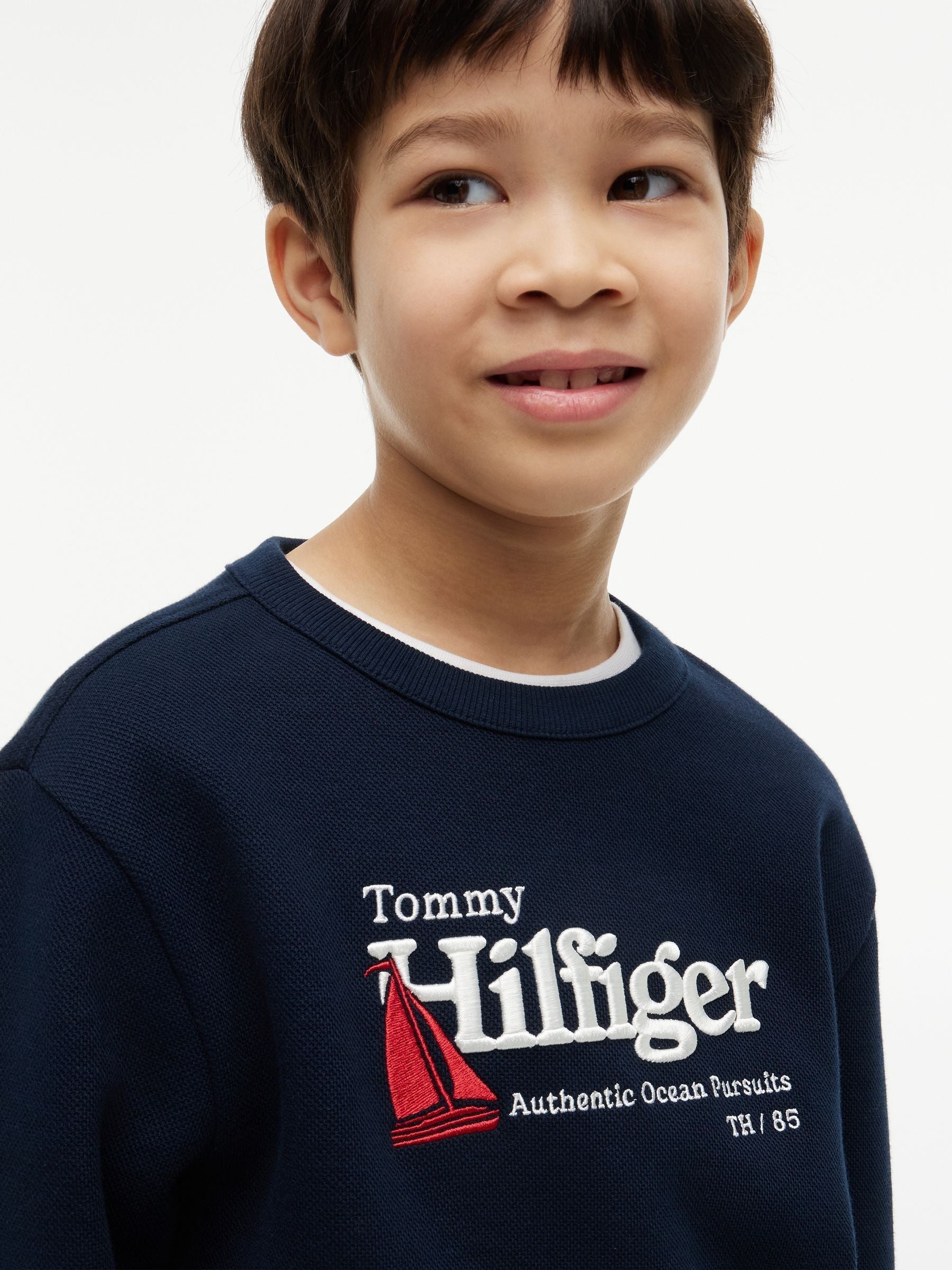 Dsiney Kidz - Tommy Hilfiger Blue Logo Interlock Pique Sweatshirt image 4