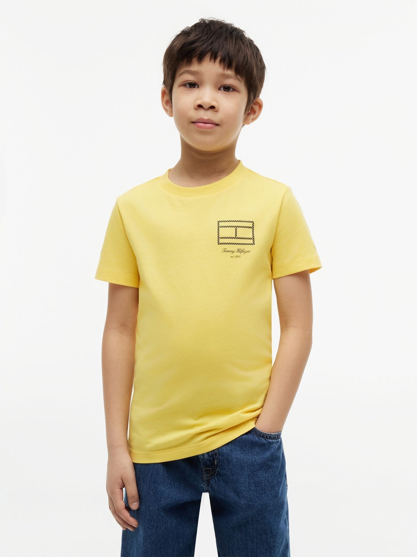Tommy Hilfiger Yellow Outline Flag Logo Jersey T-Shirt image 1