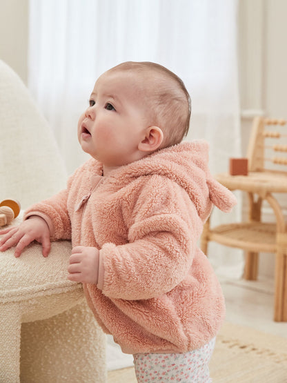 Pink Fleece Baby Hooded Jacket (0mths-2yrs)