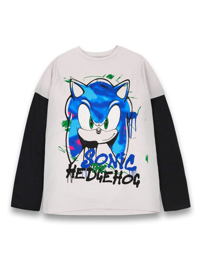 Dsiney Kidz - Vanilla Underground Boys Grey Character Long Sleeved Sonic The Hedgehog 100% Cotton T-Shirt image 1